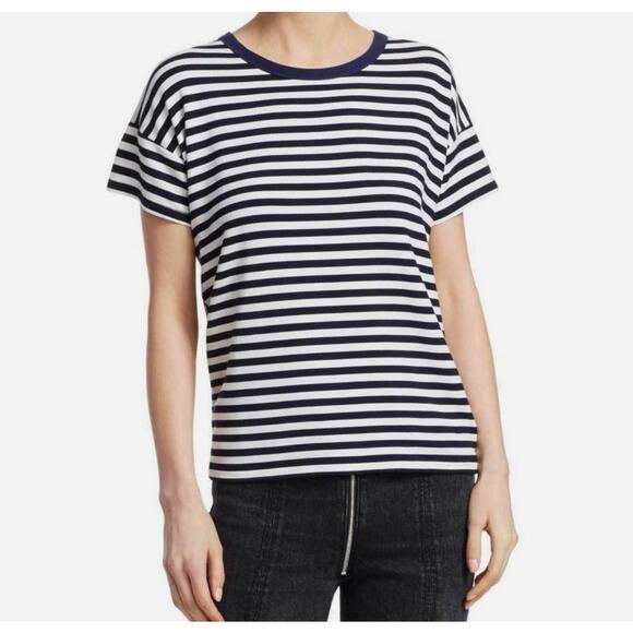 Rag & Bone Blue striped tee XS open back Crewneck navy nautical coastal top - Picture 3 of 15